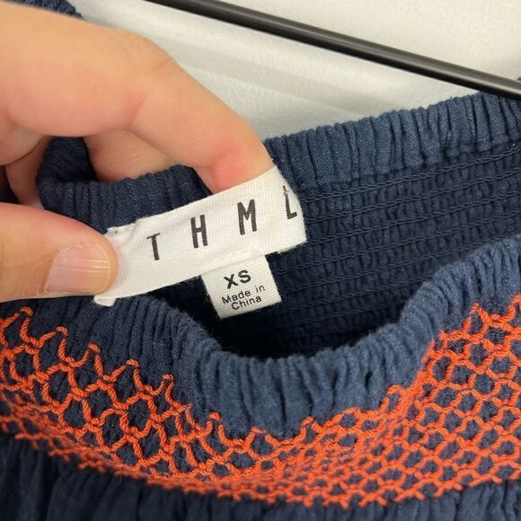 THML Navy Cotton Blouse with Embroidery XS - Picture 5 of 6